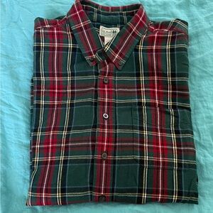 L.L. Bean Men's Red and Green Plaid Button Down Shirt